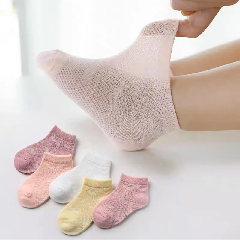 5 Pairs Sets 1 to 3 Years Old Soft Cotton Baby Short Tube Mesh Socks Summer Accessories for Baby Girl Boy Clothing Colorful Gift