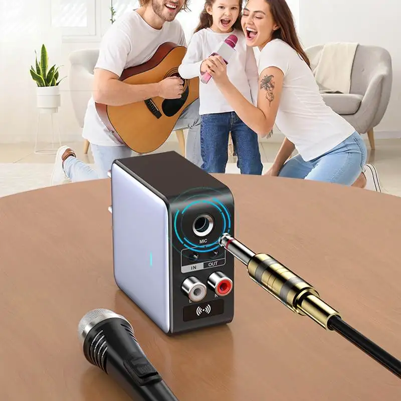 bluetooth 5.3 Audio Transmitter Receiver 3.5mm AUX/RCA/U-Disk/TF/USB/6.5mm MIC Karaoke HIFI Stereo EQ Wireless Adapter EU Plug