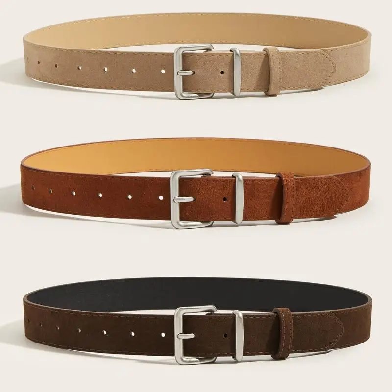 Luxury Faux Suede Leather Belt for Women Minimalist Pin Buckle Wide Waist Belts for Dresses Jeans Daily Casual Wear