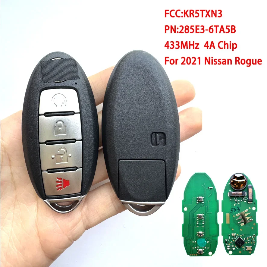 FCCID: KR5TXN3 PN: 285E3-6TA5B S180144503 For 2021 Nissan Rogue Smart Remote Key 433MHZ 4AChip With Logo Sticker