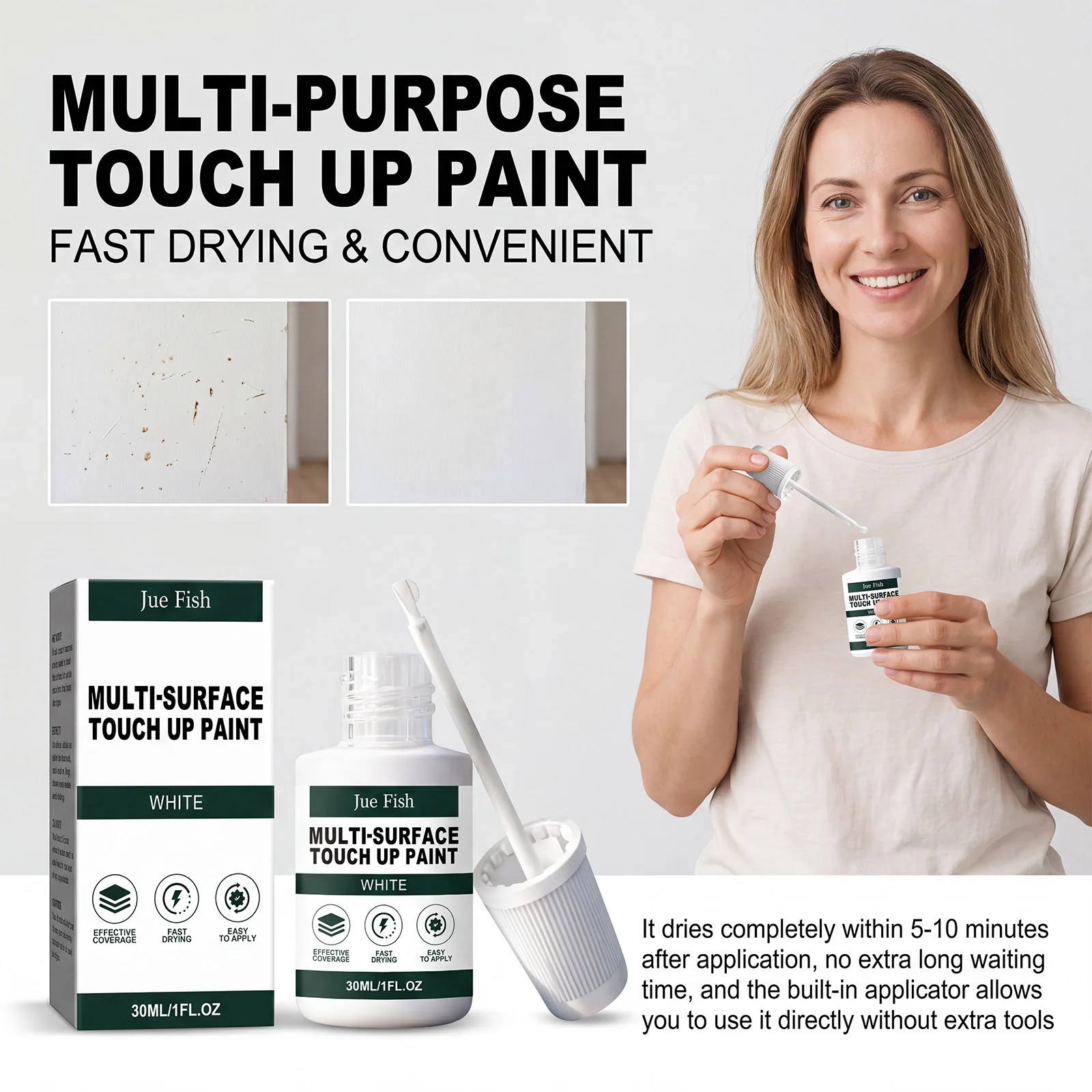 

Multi Purpose Touch Up Paint White Repair Waterproof Wall Tile Cover Stain Scratch Renewal Quick Dry Household