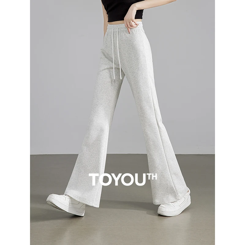 

TOYOUTH Women Casual Pants 2024 Summer New Flare Trouser Sports Style High Elastic Waist Long Pants