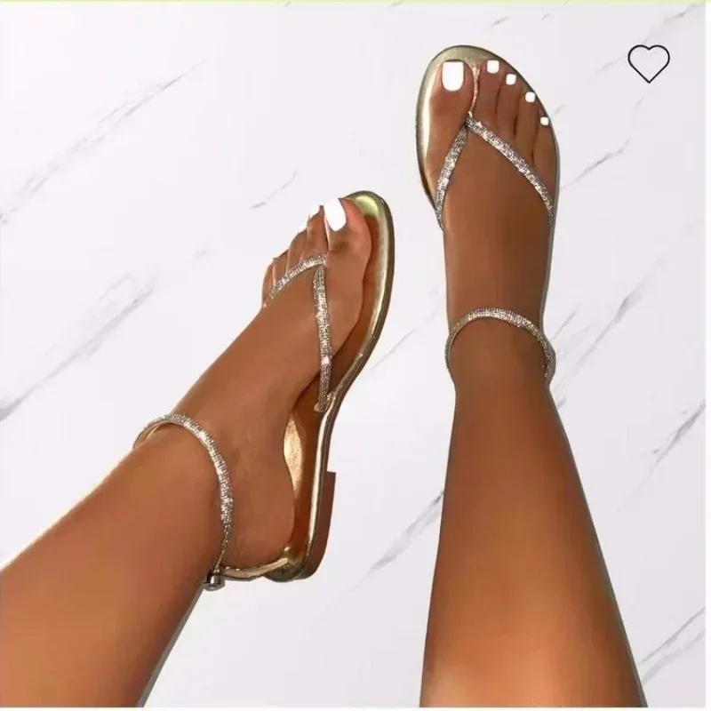 Women's Shoes 2024 Summer Ankle Strap Women's Sandals Beach Flip Flops Fashion Gold Flat Roman Women Sandals Sandalias De Mujer