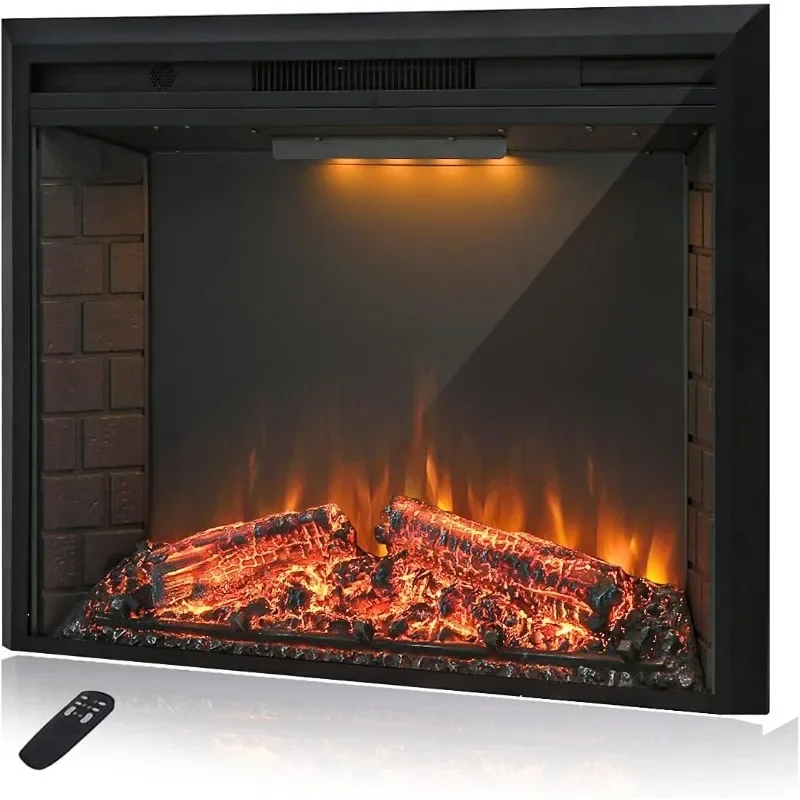 36'' Electric Fireplace Insert,Retro Recessed Fireplace Heater with Fire Cracking Sound,Remote Control & Timer, 750/1500W, Black