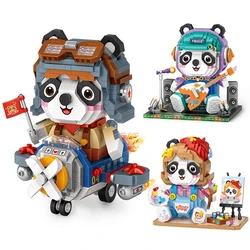 Cute Panda Building Block Painter Músico Piloto Astronauta Boneca Modelo Assembleia Ornamento DIY Kids Fun Building Toy Holiday Gift