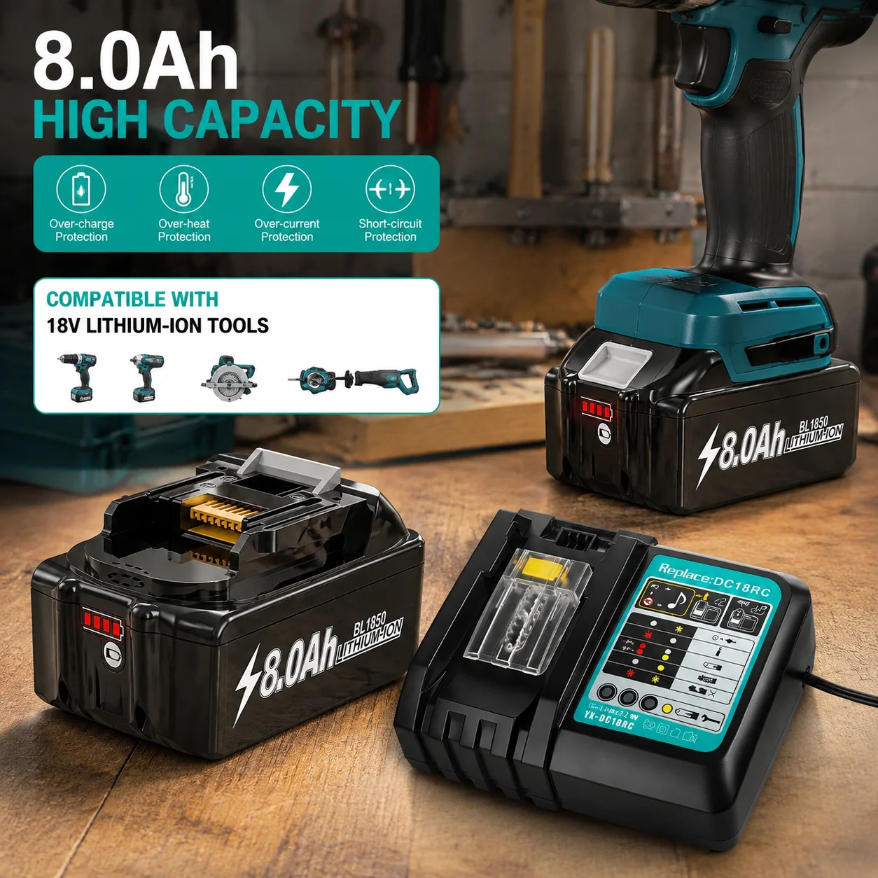 

8000mAh 18V Lithium Battery Compatible With For Makita BL1860 BL1850 BL1840B BL1830 Cordless Power Tools