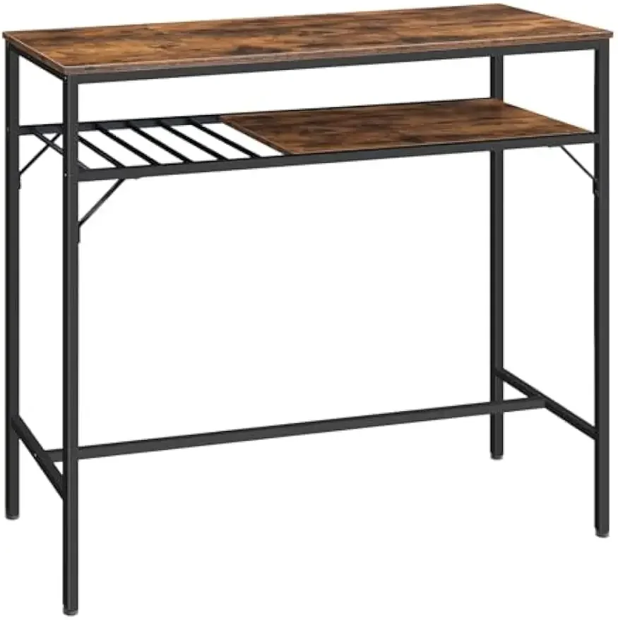 Mesa de bar con almacenamiento, mesa de pub rectangular de 47,2 pulgadas, mesa de bar de tapa alta de 2 niveles, mesa de pub de altura de mostrador con almacenamiento Sh |