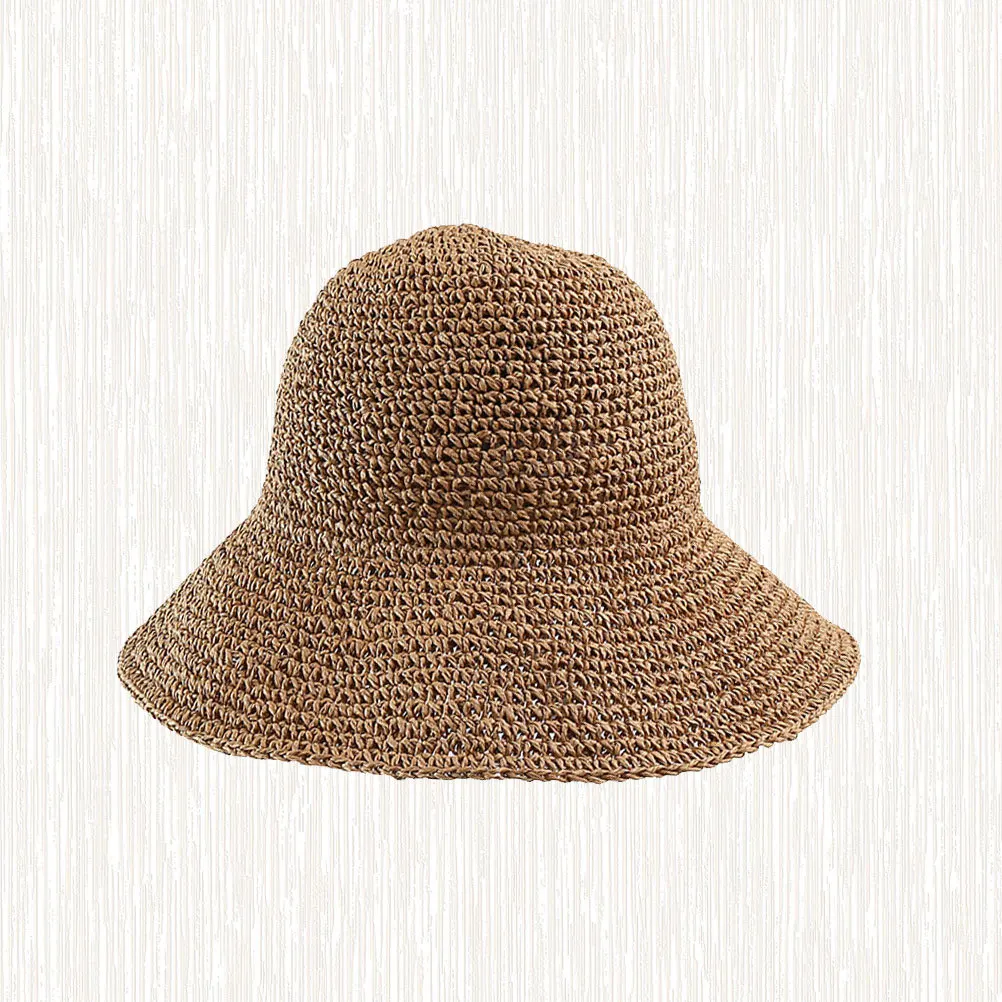 

1Pcs Khaki Straw Wide Brim Sun Hat Outdoor Summer Beach Uv Protection Cap Sunblock Bucket Hat Travel Sun Block Cap