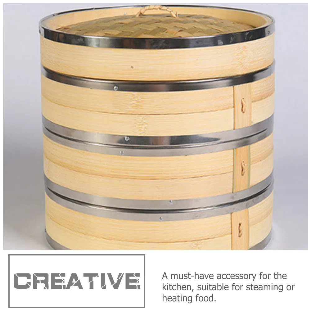 

Multi-Layer Bamboo Steamer Basket Stainless Steel Border Heavy-Duty Food Steaming Basket for Buns Dumplings Seafood Kitchen
