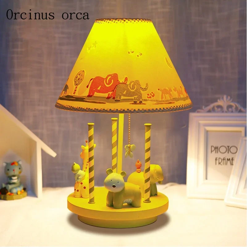 Cartoon creative merry go round table lamp boy girl bedroom children's room lamp modern simple animal decorative table lamp