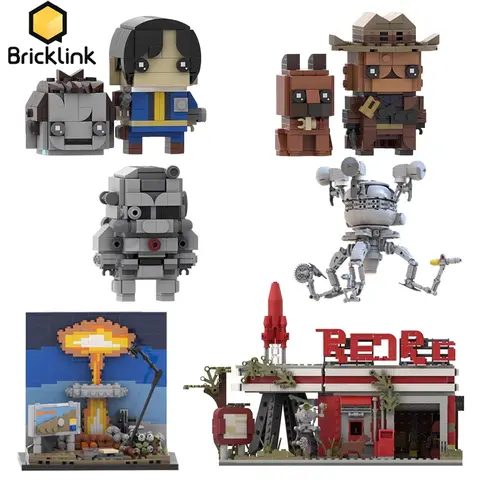 Bricklink MOC Ideas Game Fallout Red Rocket Truck Stop and Anime Figures Mr Handy Bricks Doll Sets Building Blocks Kid Toys Gift