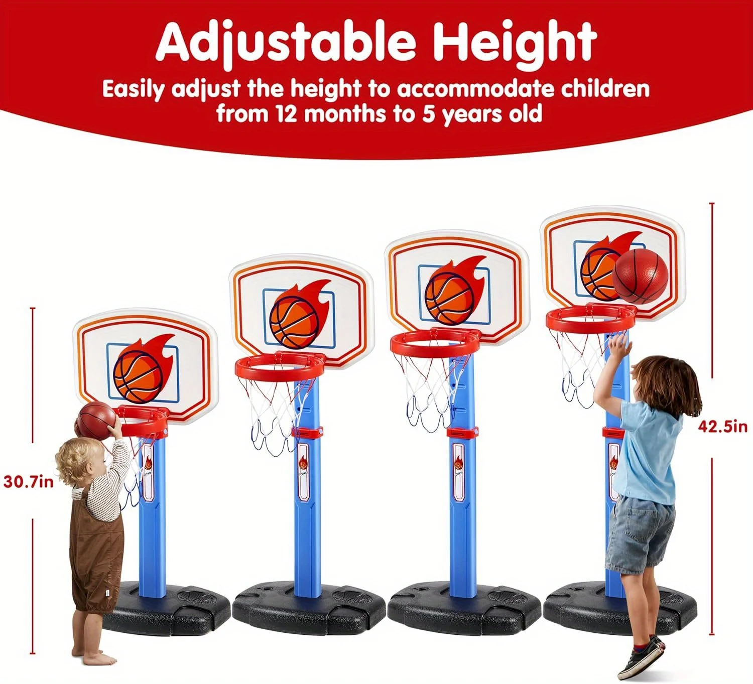 JOYFY Kleinkinder Basketball-Arcade-Spielset Verstellbares Basketballkorb-Set mit 4 Bällen für Kinder Weihnachts- und Geburtstagsgeschenk – Detail 2