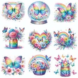 25cm Rainbow Colorful Flower Butterfly Iron-On Transfers Sticker For T-Shirts DIY Washable Heat Transfer For Clothes Stickers