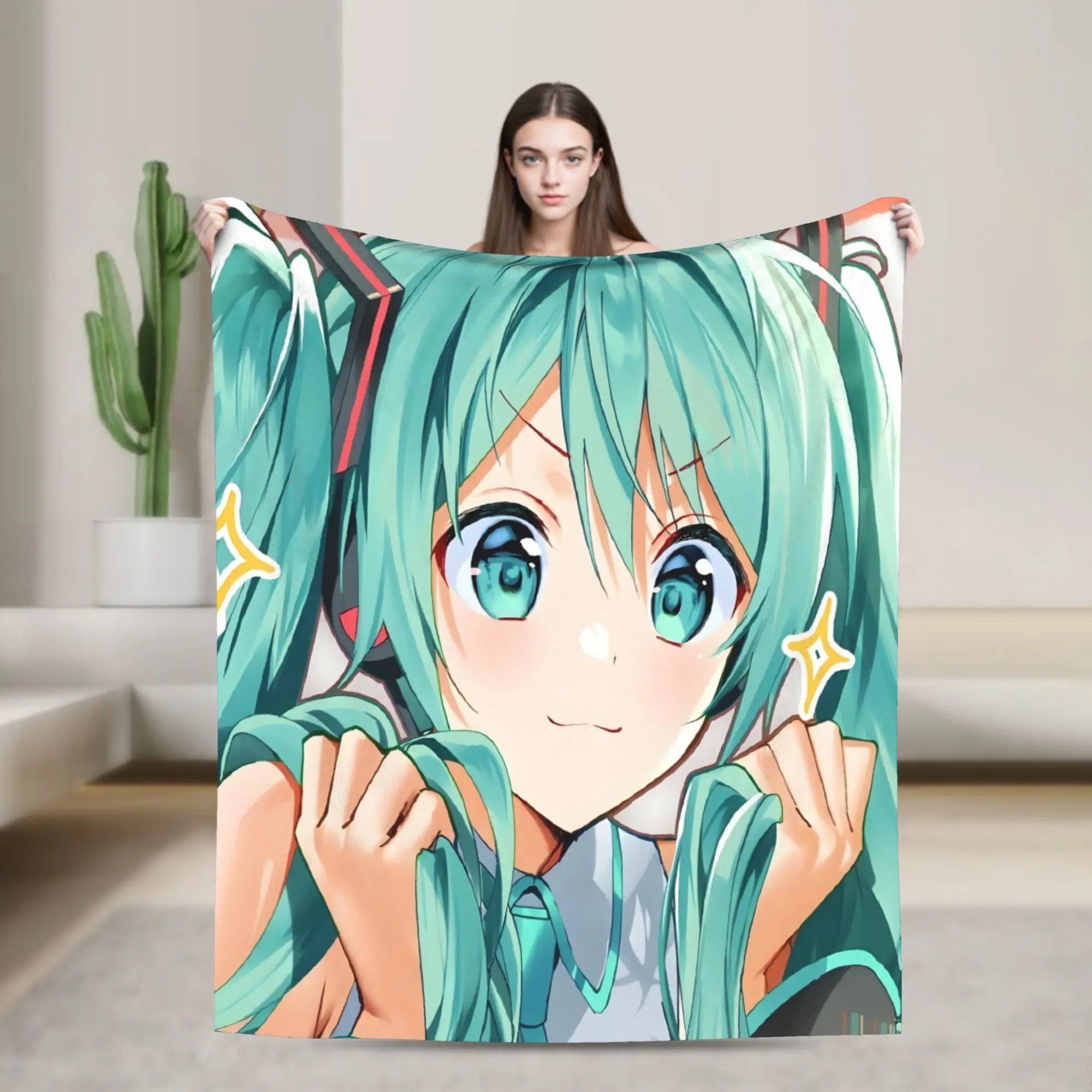 Custom 3D Print H-Hatsuned M-Mikus Cartoons Blankets Breathable Soft Flannel Winter Lovely Throw Blanket for Couch Office Bed