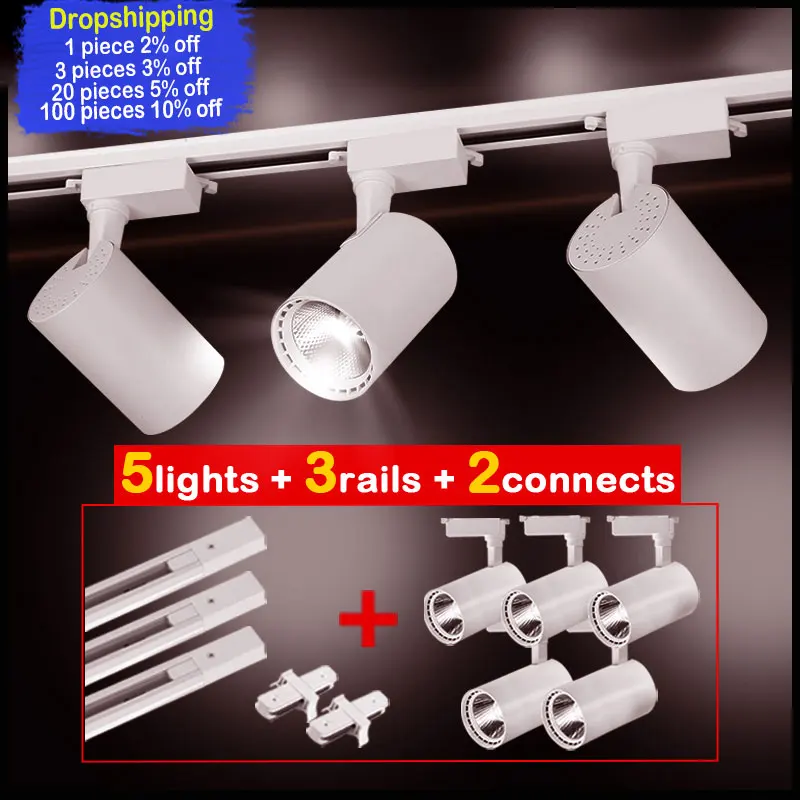 

Set of Track Lamps LED Spot Lighting 20W 30W 40W 220V Track Light Fixtures with Rail for Ceiling Wall Living Room Tracks Spots