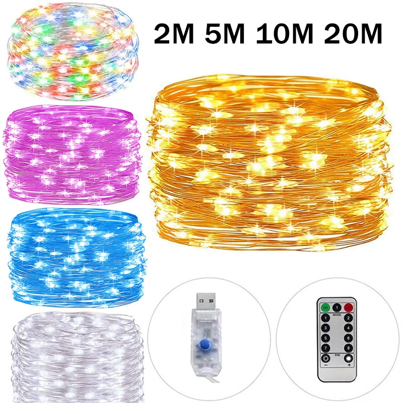 

Fairy String Lights with Remote Control 8 Modes USB Plug Copper/Silver Wire LED Lights for Wedding Party Home Room Decoration