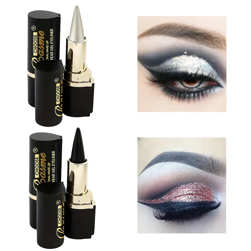 Black/Silver Creamy texture Eyeliner, 1 Count 2 Counts Easy Coloring High Pier Pencil, Daily Makeup Accessories for Women and