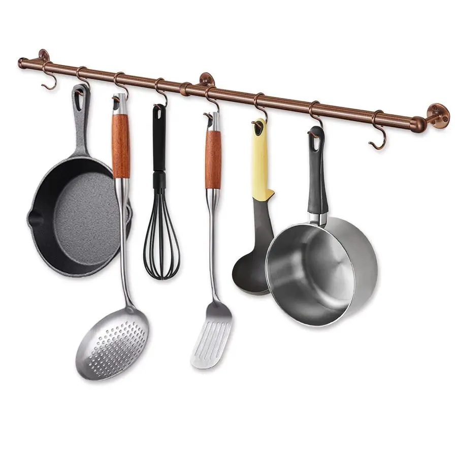 

39.4 Inch Stainless Steel Wall Mounted Hanging Pot and Pan Rack with Adjustable S Hooks, Antique Copper