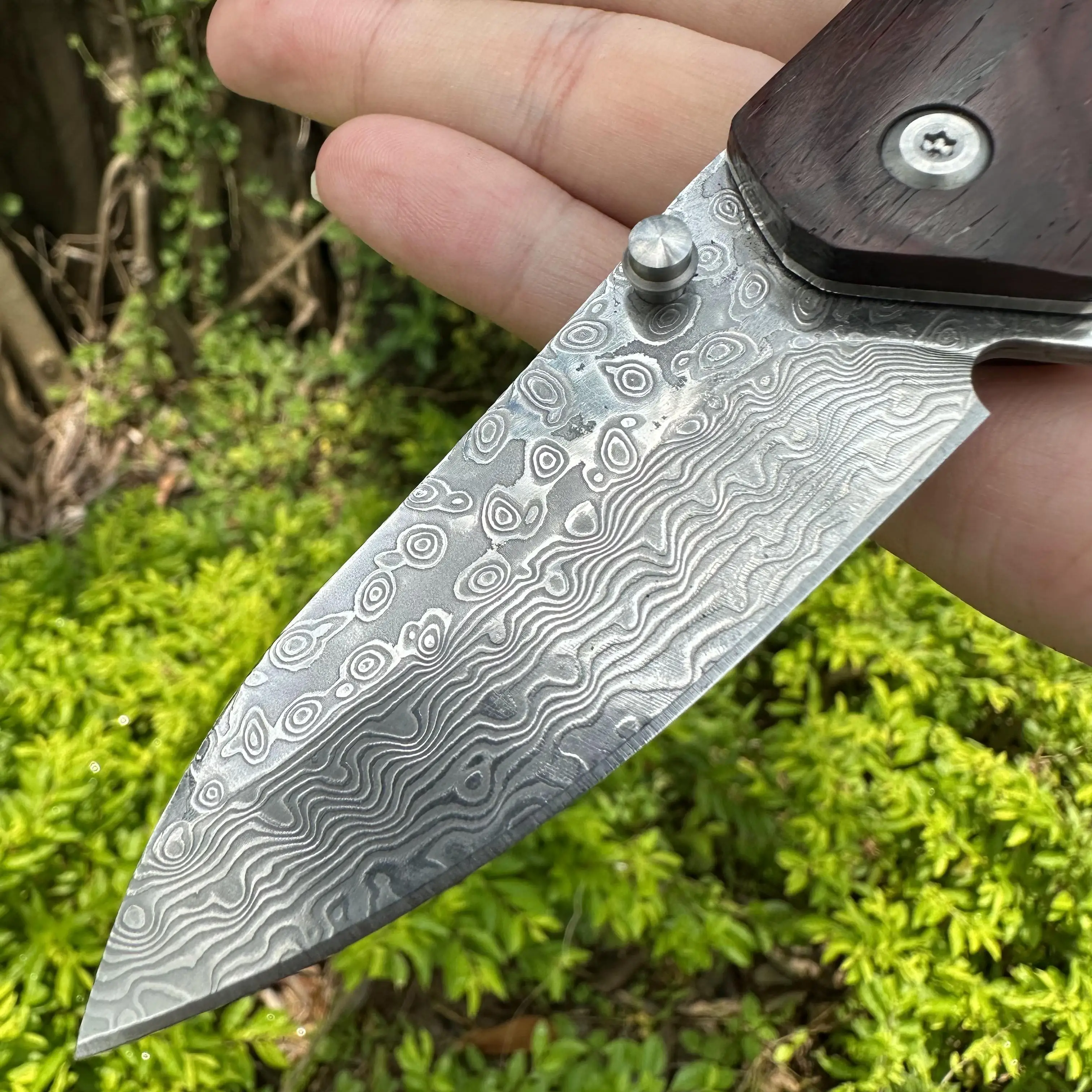 Imagem -04 - Topwell-handmade Damasco Faca de Bolso Rolamento de Esferas Abertura Rápida e Suave Confortável Sandalwood Handle Edc Camping Vg10