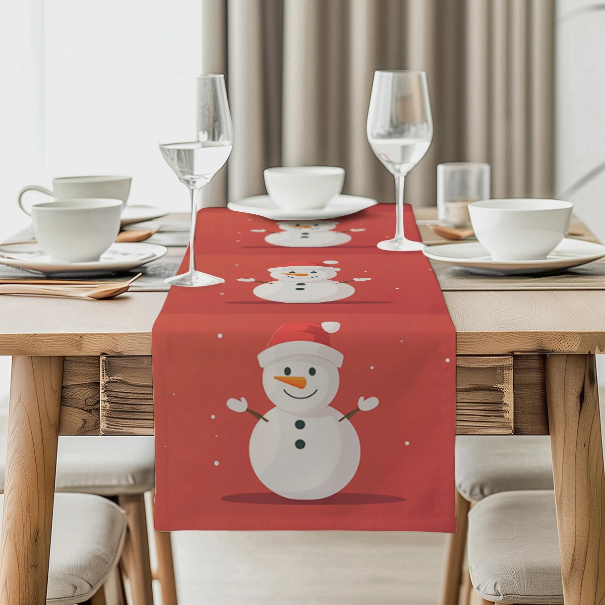 Christmas Cartoon Snowman Table Runners Dresser Table Decor Reusable Kitchen Dining Table Runner Party Decor