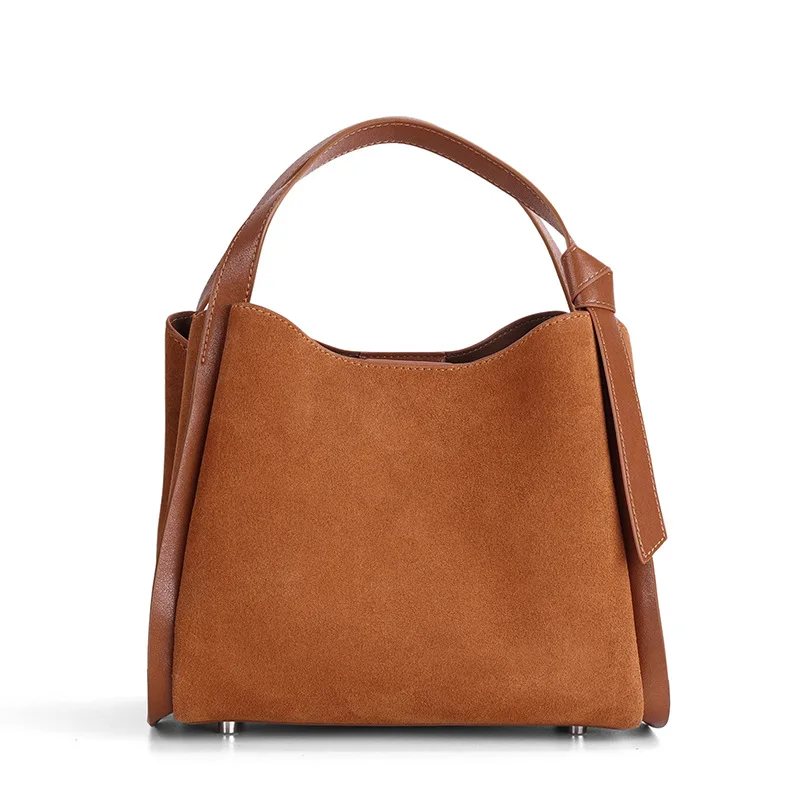 Cowhide Genuine Leather Handbags Women Vintage Shoulder Bag Female Crossbody Bags Luxury High Quality 2026 Bucket Bag