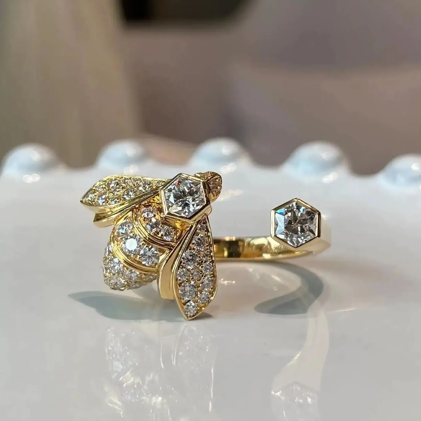 

French Luxury Jewelry Bee Shape Fashion Women's Open Ring Silver High-quality 5A Grade Zircon Sparkling Charming Festival Gift