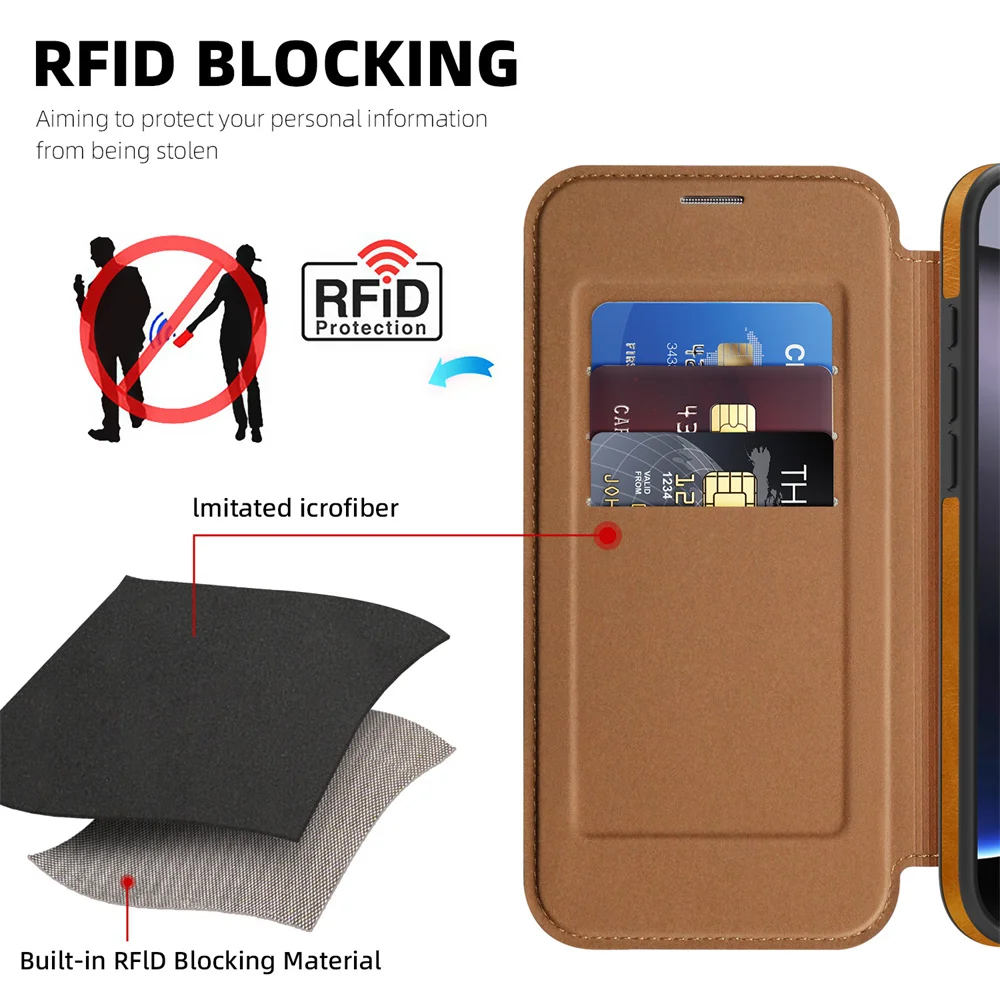 حافظة هاتف جلدية مغناطيسية لهاتف آيفون اير 17 16E 15 16 برو ماكس 14 13 12 11 فتحة بطاقة محفظة حقيبة مغناطيسية حامل الغطاء الخلفي