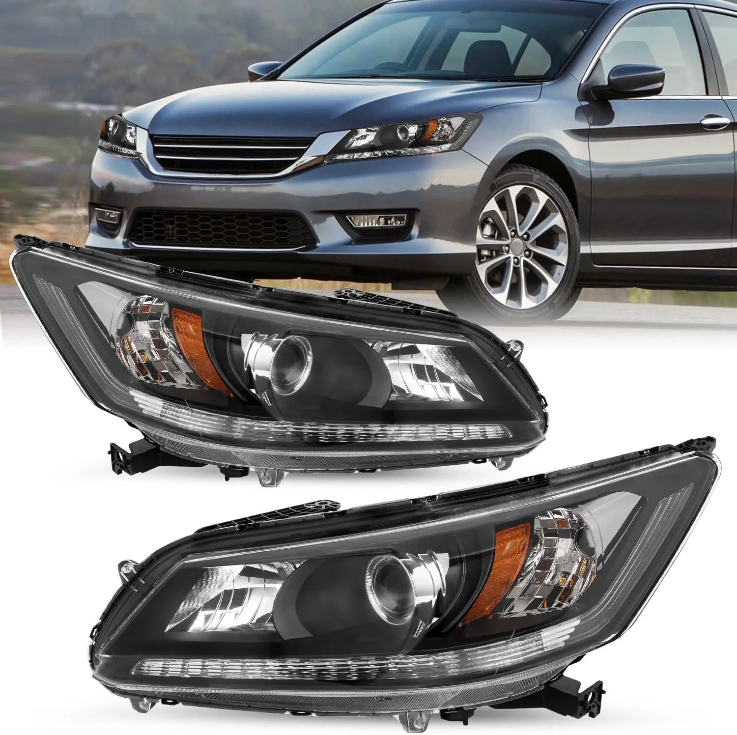 

Фара в сборе, подходит для Honda Accord 2013, 2014, 2015, 4-дверный седан, галогенная лампа в стиле OE без светодиодной лампы DRL, замена пассажира