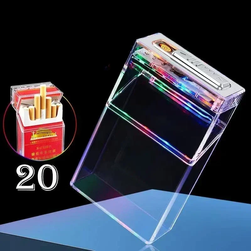 Transparent LED Lantern Cigarette Case USB Cigarette Lighter Thick Smoke Whole Pack Cigarette Case Sealed and Moisture-proof