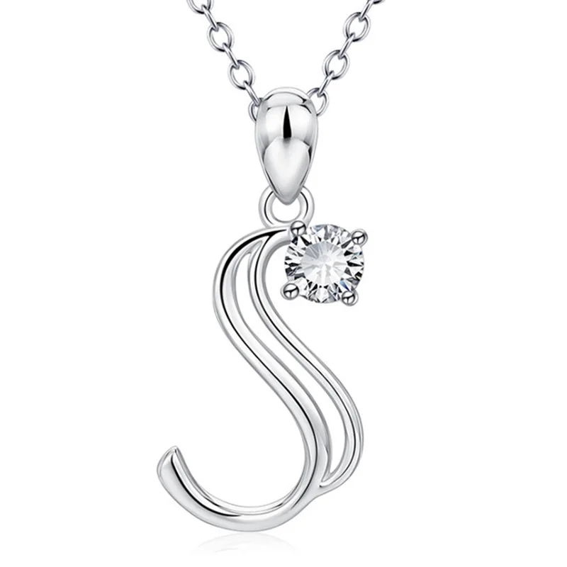 Initial Necklace 925 Sterling Silver Artistic Letter Pendant 26 Alphabet Necklace for Women