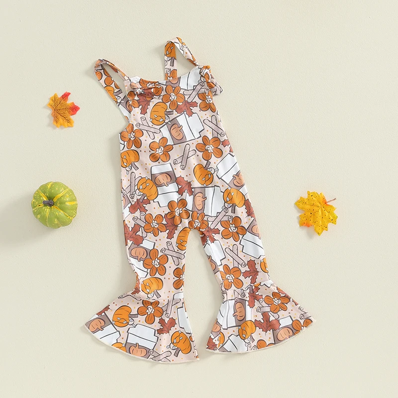 2024-05-31 Lioraitiin 6M-4Y Little Girl Halloween Flare Jumpsuit Pumpkin/Ghost Print Sleeveless Overalls Romper