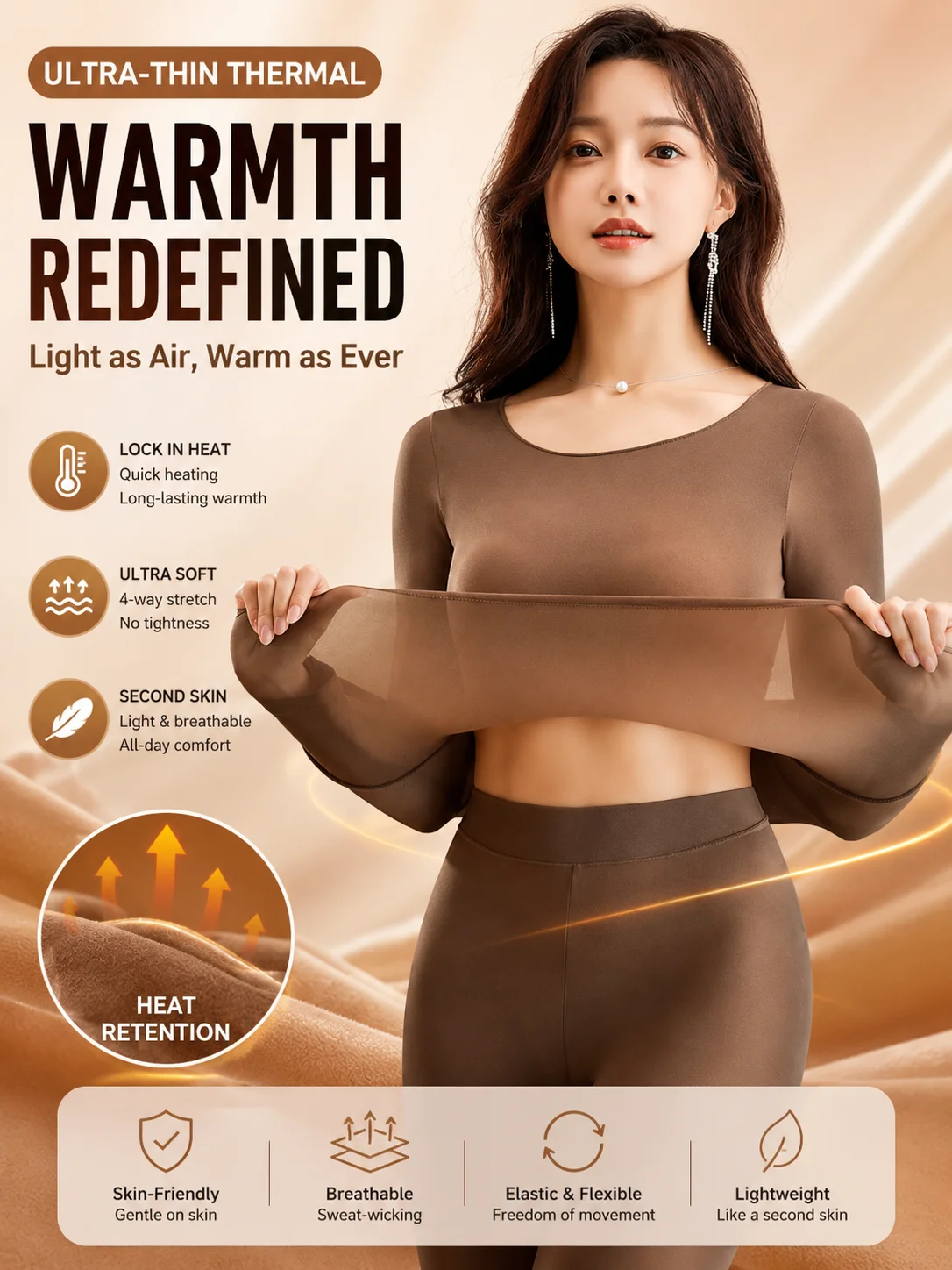 Sous-vêtements thermiques pour femmes, automne-hiver, t-shirt à manches longues, haut thermique fin, deuxième couche thermique pour femmes, L-XL