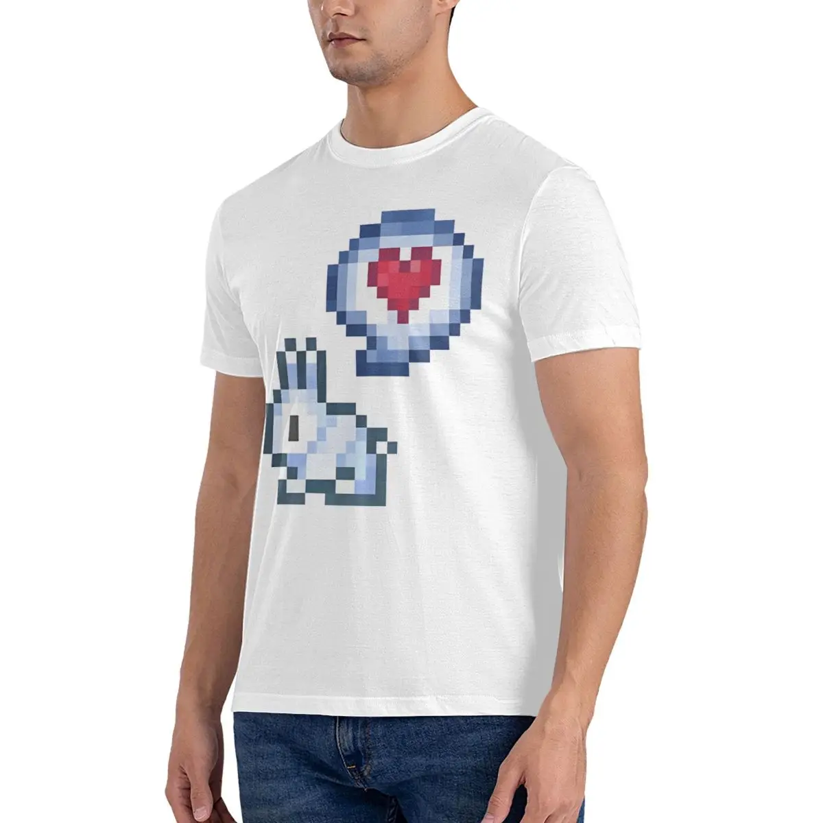 Men Pixel Bunny With Heart Emote T Shirt Terraria 100% Cotton Clothes Novelty Short Sleeve O Neck Tee Shirt Unique T-Shirt