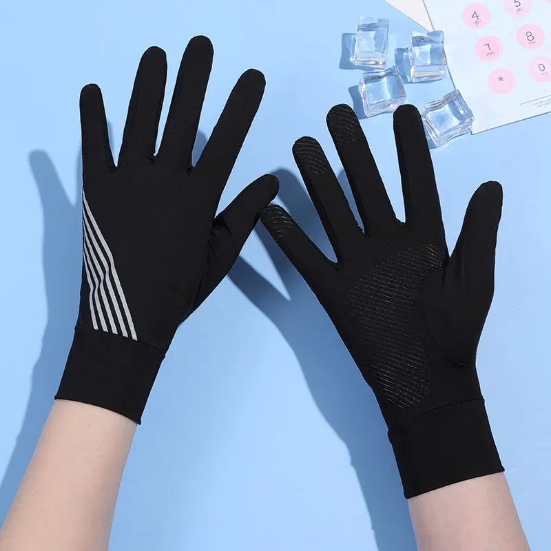 

Summer Women Stripe Thin Breathable Dot Sunscreen Glove Ice Silk UV Sport Cycling Non Slip Driving Touch Screen Sun Mitten O73