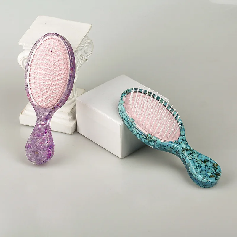 

Natural crystal gravel dripping finished massage comb luxurious, creative and beautiful, makeup comb to carry hair