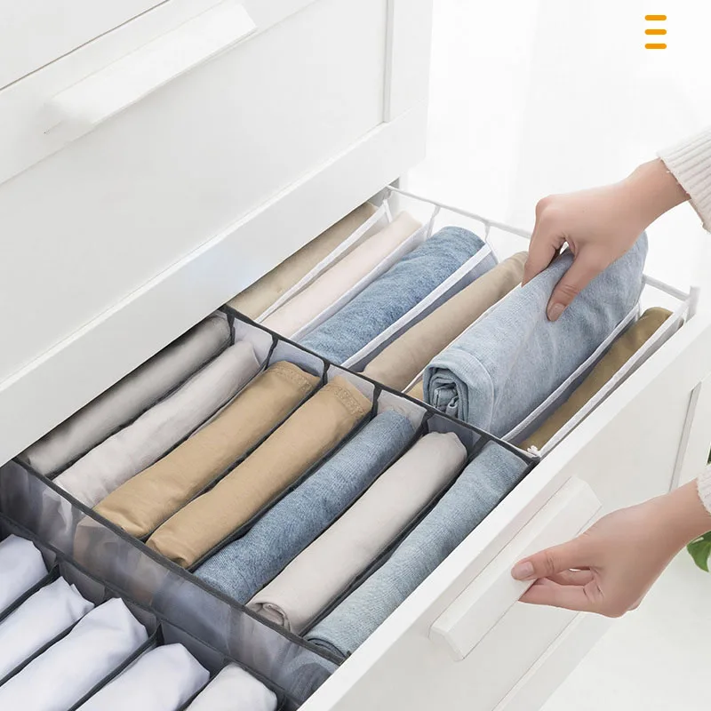 Dividers Drawer Wardrobe Home Clothes Jeans Storage Boxes Mesh Net Bag Closet Organizer Foldable Underwear Baby Cloth Sock Pants