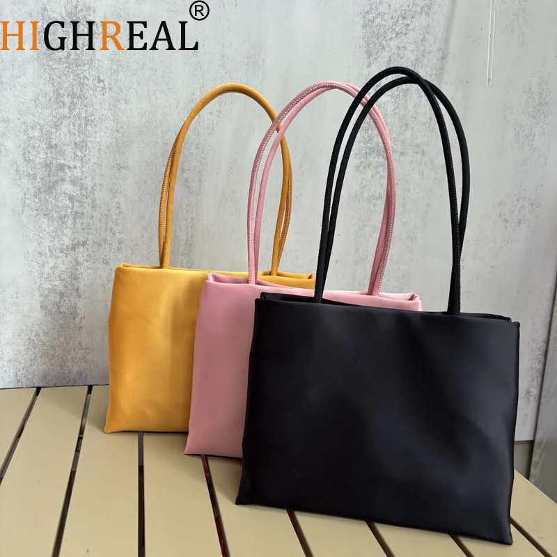 HIGHREAL Women's Silk Square Underarm Bag Macaron Contrasting Color Shoulder Tote Bag Daily Commuter Handbag
