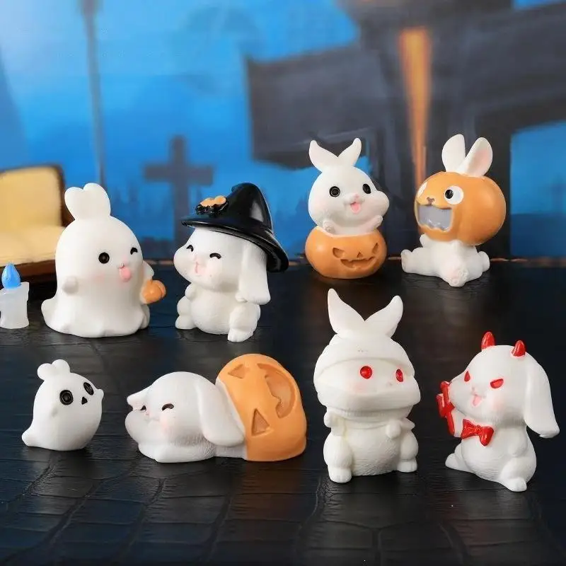 Adorable Cartoon Halloween Mini Rabbit Resin Figurine Waterproof Durable Ornament for Garden Patio Party Home Decor