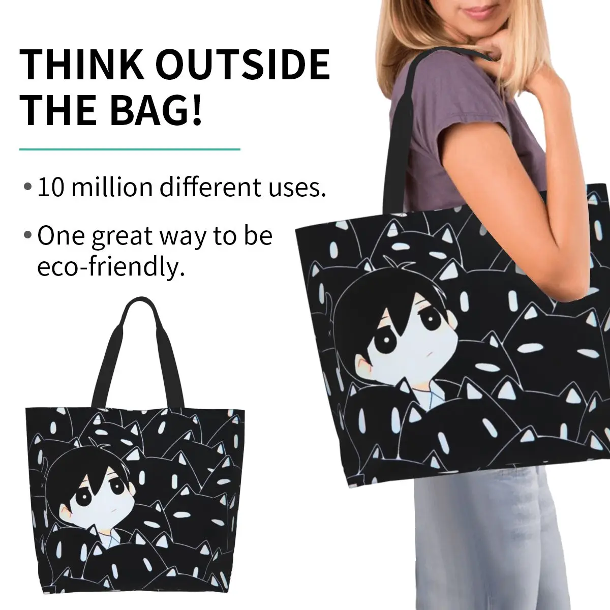 Omori Cat Mewo Animal Game Shopping Tote Bag Canvas Large Capacity Shoulder Bags Shopper Grocery Handbag for Women
