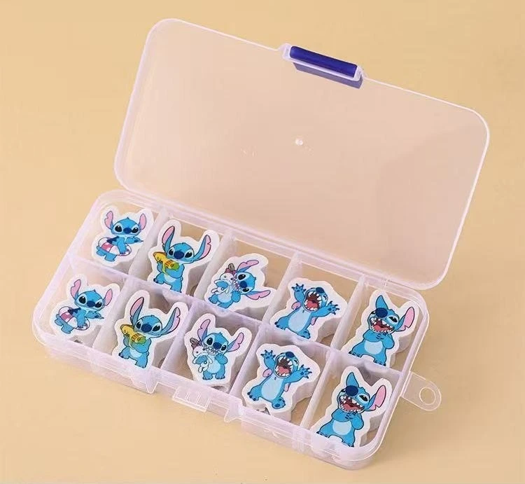 디즈니 1박스 스티치 모양 펜헤드 지우개 세트, 잘 지워짐, 학생 상, 연필 지우개 선물 상자, 작은 선물