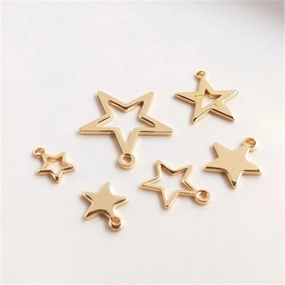 Cinco Pontas Estrela Pingente Acessórios, DIY Ear Pingentes, Chapelaria Acessórios, Ouro 14K, D082