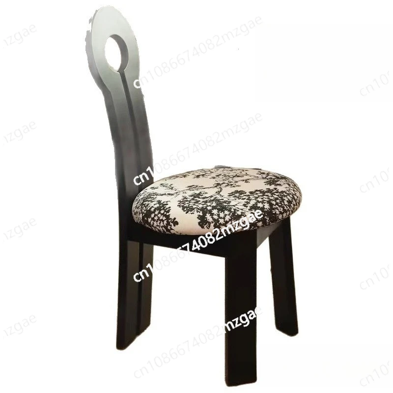 

French solid wood dining chair medieval mermaid key chair backrest retro wabi sabi designer restaurant makeup stool