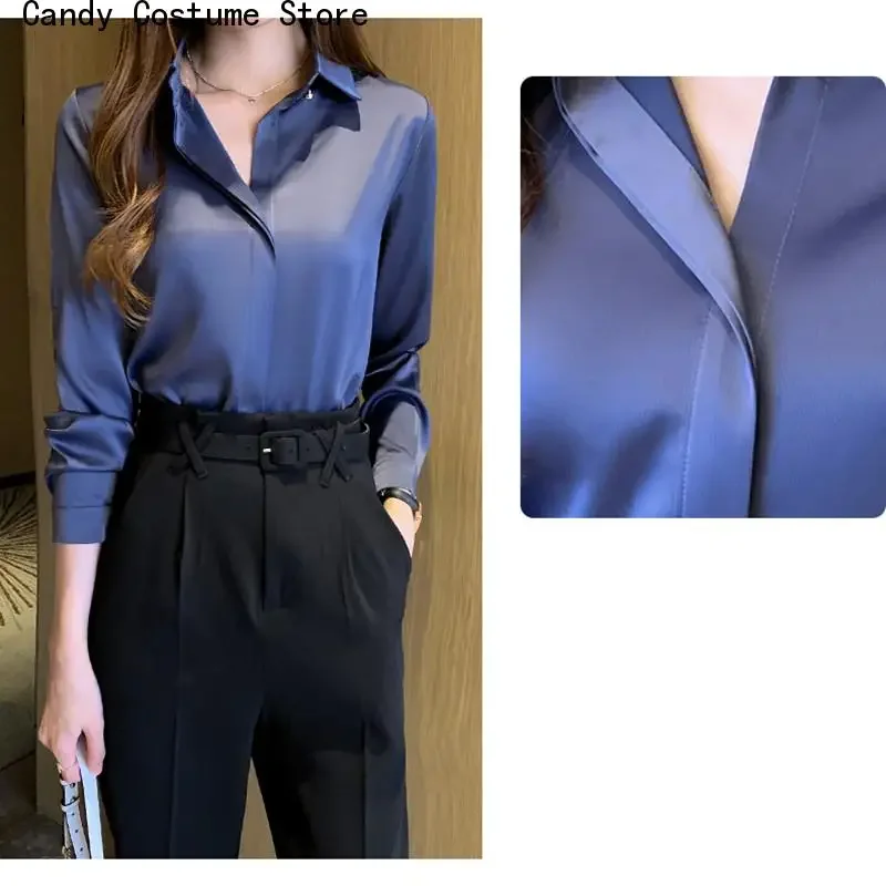 Satin Silk Blouse Ladies Tops Fashion Solid Woman Clothing Silk Shirts Women White Shirt Women Long Sleeve Shirts Blouse