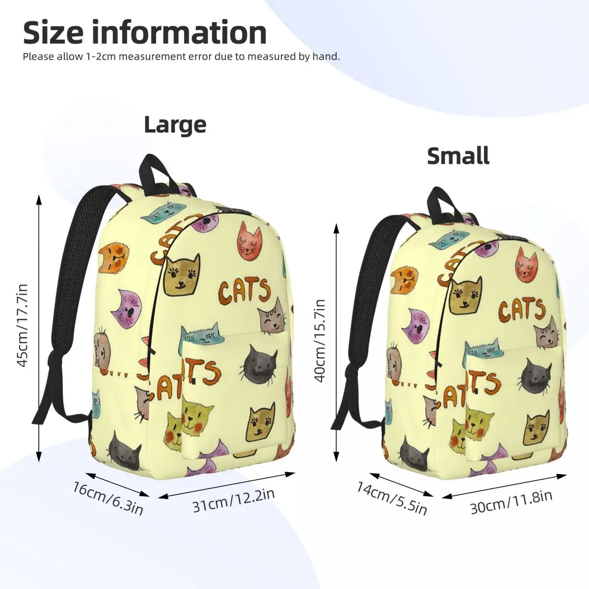 Mochila de gato dos desenhos animados para meninos e meninas, Bookbag da escola do estudante Daypack Animal, Kindergarten Primary Bag, Travel Bag