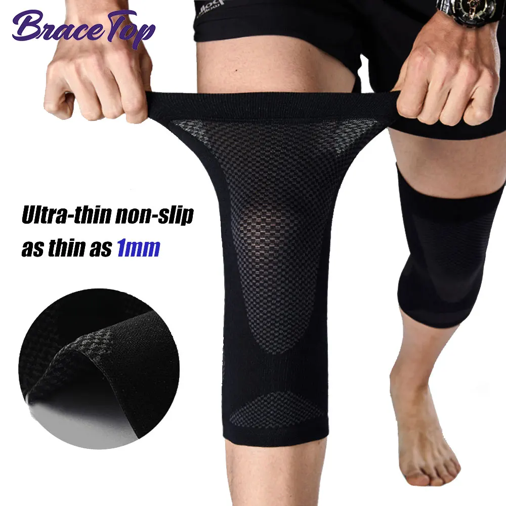 1 Pair Ultra Thin Anti Slip Knee Support Brace Sleeve Knee Warmer Protector for Running Hiking Outdoor Sports Activities Unisex