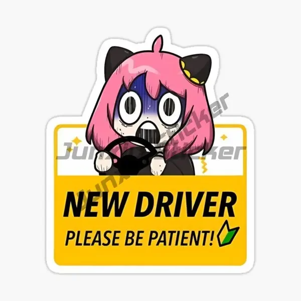 Car Stickers Viny Nervous New Driver Be Patient Warning Decal Auto Triangle Window Tape for Cartoon SPY X Family Anya