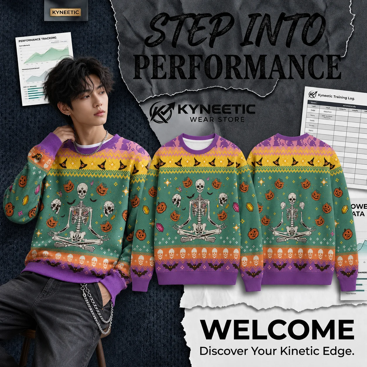 Gothic Witch Tarot 3D Print Sweatshirt Long Sleeve Halloween Sweater Parent-Child Pullover Spooky Party Harajuku Crewneck Tops