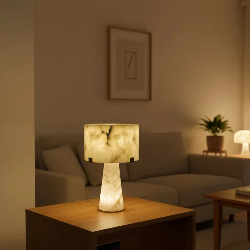 

Light luxury creative transparent block simple modern bedroom bedside marble table lamp