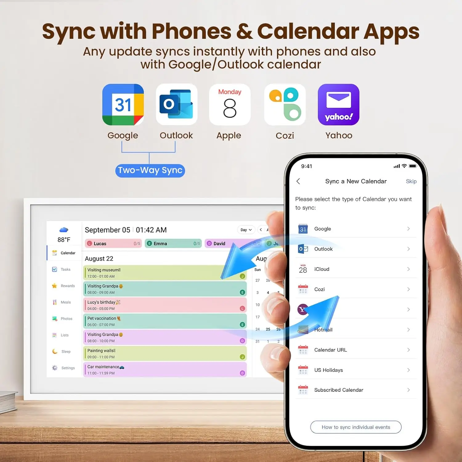 15.6 بوصة 1080P مخطط التقويم الرقمي شاشة تعمل باللمس للعائلة واي فاي عرض تفاعلي مخطط الحائط التقويم الرقمي مع التطبيق