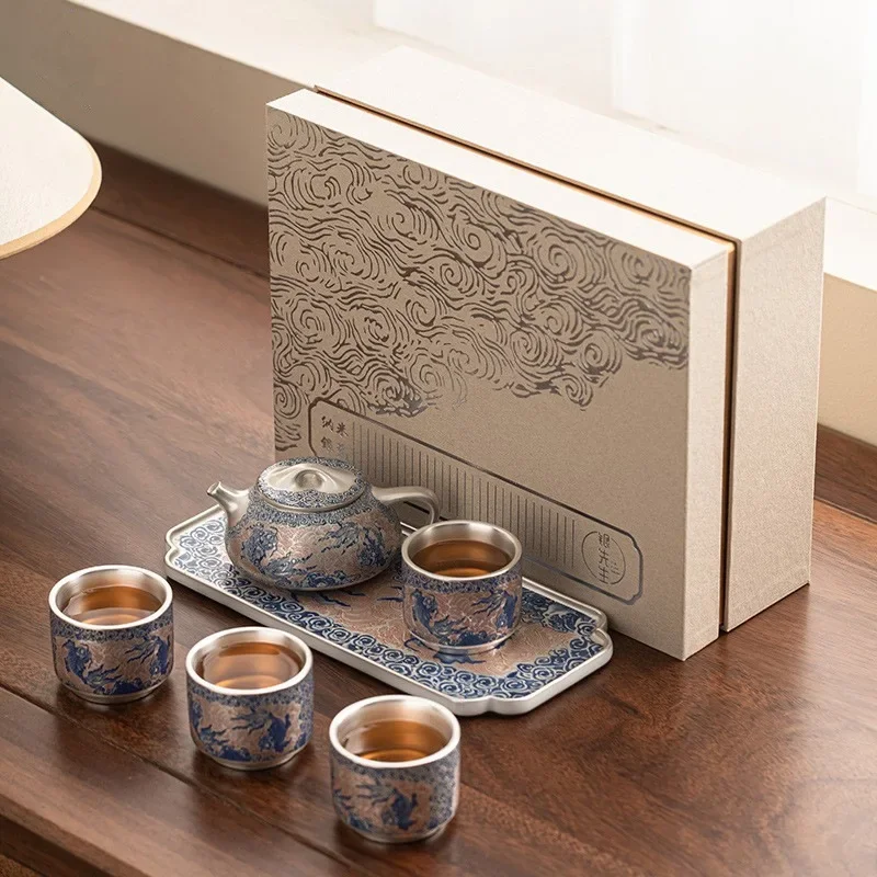 Chinese Colorful Kung Fu Tea Set with One Pot and Four Cups Home Gift for Elders and Leaderstea Sets Designer Complete Teaware